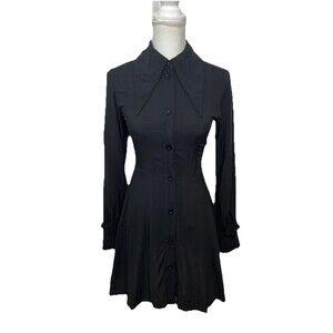 Killstar Dress A-line Women XS Black Long  Sleeve Ruffle Collard Gothic Witchy